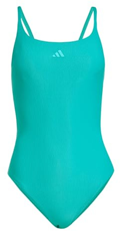 adidas Women's ICONISEA Ribbed Padded Thin Straps Swimsuit, Pure Teal, 42