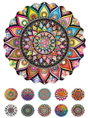 ENEN Windspiele für Draußen Hängend Metall Windspiel Garten Windmühlendekoration Leicht Drehendes Kinetic für Garten Draußen Hofkunst Balkon Wohnzimmer Korridor Yard, Buntes Mandala (Schwarz)