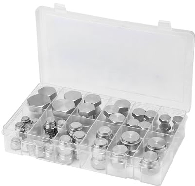 VEVOR BSPP Accesorios Hidráulicos, Kit de Tapón y Tapa Hidráulica con Rosca de Precisión, de Alta Resistencia de Acero Galvanizado, Tamaños de Tablero 04/06/08/10/12/16, 290 x 170 x 60 mm, 64 uds