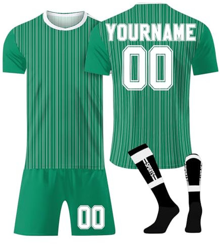 LILIHOT Personalisiert Fußballtrikot Kinder Jugend Erwachsene Fusstball Shorts Socks&trikots 3 Teiliges Set,mit Namen Teamname Nummer Logo Bequem Deutschland Trikot Sportkleidung Fanartikel(#G Green)