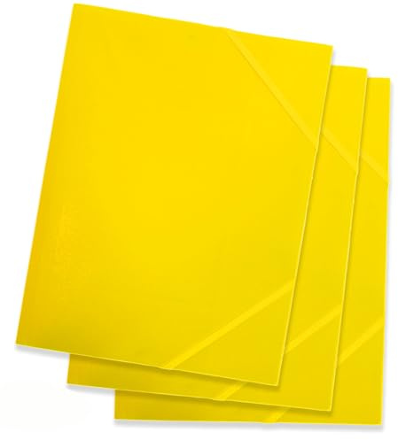 3er Set Gelb Sammelmappe, Postmappe a4 Schule Fasst 100 Blatt mit Gummizug, Eckspannermappe Stabile Langlebige Plastik Mappe für Schule Kinder
