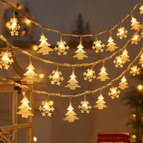 Fairy Lights, 20ft 40 LED Battery Powered String Lights, 2 Lighting Modes, Decoractive for Indoor Outdoor, Bedroom, Wedding, Party,Birthday, Valentine, Christmas, Tree Decoration, ( Snow+Tree, Warm )