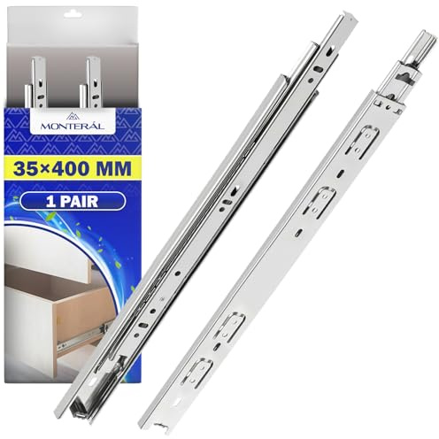 1 Paire Glissiere pour Tiroir sur Roulement à Billes 400 mm x H 35 mm avec Extension Complète - Télescopiques Coulisse Tiroir Fabriqué en Acier Zingué - Garantie de 10 Ans - MONTERAL