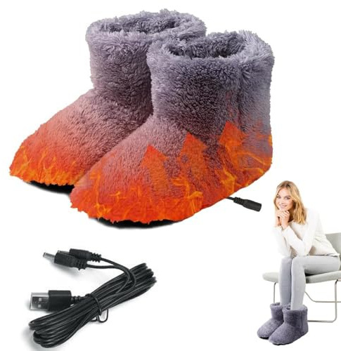 yotutun Calentador de Pies Electrico, Zapatillas Eléctricas Calentadas por USB Zapato de Felpa con Calefacción Zapatillas Calefactables Calienta Pies Electrico para Mujer y Hombre, Interior y Exterior