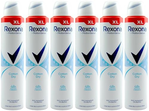 6x Rexona MotionSense Deo Spray Cotton Dry Anti Transpirant mit 48 Stunden Schutz gegen Körpergeruch und Achselnässe, 0% Alkohol XL 200ml (6er Pack)