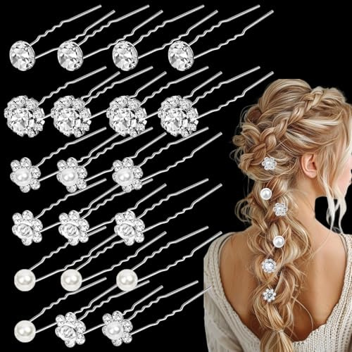 20 Stück Hochzeit Haarschmuck für Damen, elegante Braut Haarnadeln in Blumenform, Perlen Haarnadeln für Bräute und Brautjungfern (Silber)