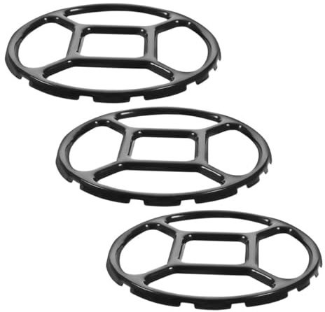 Anillo de Wok Negro de Esmalte, Juego de 3 Piezas para Cocina | Diseño Plano Compacto, Ayuda a Equilibrar Ollas o Sartenes Pequeñas, Distribución y Control del Calor