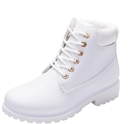 Bottines plates pour femme - Bottes de neige - Antidérapantes - Bottes à lacets - Pour l'automne et l'hiver - Confortables - Bottes d'hiver à lacets, Blanc., 39 EU
