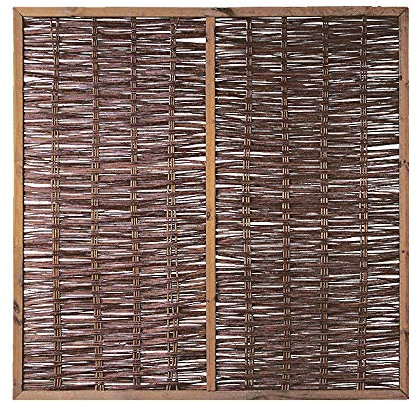 Weidenzaun Sichtschutz 180x180 cm mit umlaufendem Holzrahmen – geölter Weidenflechtzaun Naturzaun Zaunelement für Garten Terrasse Balkon