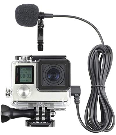 SOONSUN Skeleton Housing with External Microphone for GoPro Hero 4/3+/3 | Skeleton Case with 6.6ft Mini USB Clip-On Lavalier Mic, Side Open Housing for Direct Charging or External Mic Connection