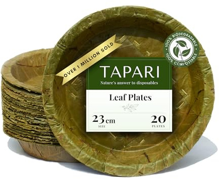 Tapari Piatti Foglia Monouso - 100% Compostabili e Biodegradabili - 20 Pezzi - Piatti Ø 23cm