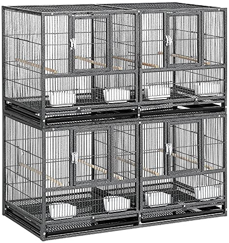 Yaheetech 2-Tiers Stackable Wide Bird Cage Divided Breeder Cage for Small Birds Lovebirds Finch Canaries Parakeets Cockatiels Budgies Black
