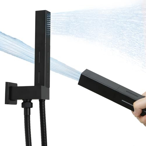 Pommeau de douche 2 en 1 en laiton noir mat avec tuyau flexible de 150 cm de long et support de baguette de douche réglable