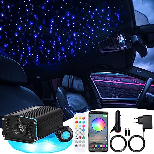 Bluetooth APP/RF Gesteuertes Twinkle LED Glasfaser Sternenhimmel Licht mit RGBW LED Motortreiber mit Musikmodus,Star Ceiling Fiber Optic Lights with 300pcs 3m 0.75mm Glasfaserkabeln für Auto/Haus