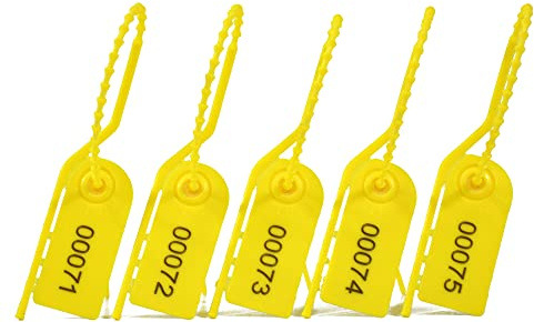 Lzbignun 200 Stück Kunststoff Tamper Dichtungen nummeriert Sicherheitsanhänger Breakaway Kabelbinder Pull-Tite Sicherheitslasche für Feuerlöscher (gelb)