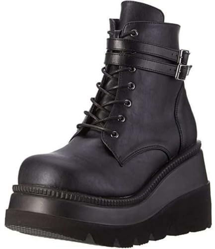 ticticlily Bottines Compensées pour Femme Bottes Courtes Plateforme Talons Hauts à Lacets Automne Hiver élégant Baskets Décontractées Sneakers A Noir 36 EU