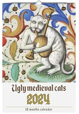 Cat Wall Calendar, Funny Cat Calendar 2024, Vintage Wall Planner with Medieval Cat Pictures, Middle Ages Calendar, Renaissance-Themed Cat Wall Chart for Rooms, Antique Time Calendar, Classic Cat Year