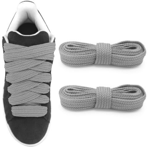 UamGlsob Cordones gordos para zapatillas Adidas Campus 00s, 20mm anchos cordones planos gruesos de repuesto para zapatillas de correr (Grey, 63/160cm)