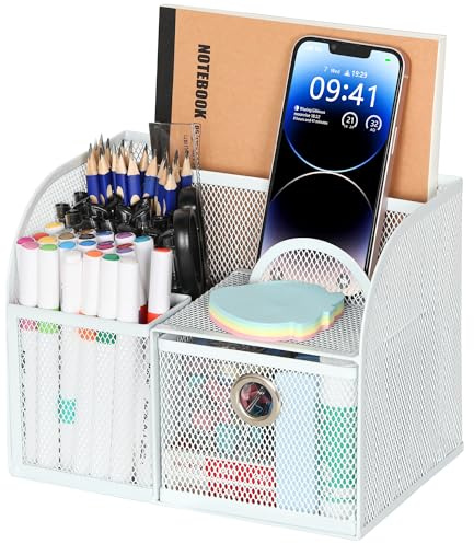 TQVAI Schreibtisch Organizer, 3 Fächern Stiftehalter Kinder mit Schubladen Multifunktionaler Stifte Organizer Schreibtisch Ablage Für Büro Zuhause Schule, Weiß