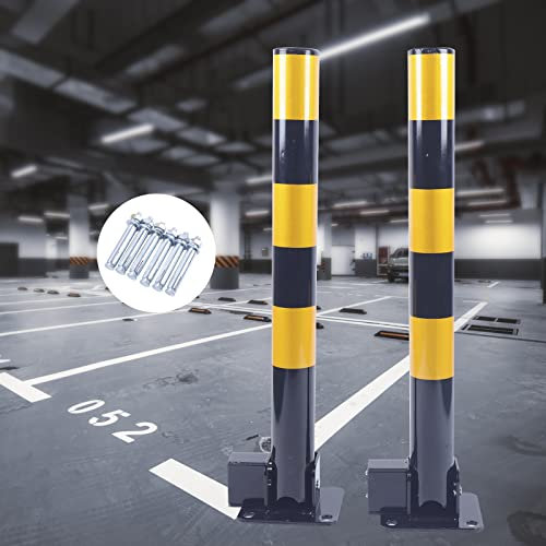 2 PCS Sperrpfosten Parkplatz, Parkplatzsperre Poller Parkpfosten für Autoparkplätze abschließbarer herunterklappbarer Parkplatz-Sperrpoller, Privater Parkplatz, Oberes Schloss, 60cm Höhe