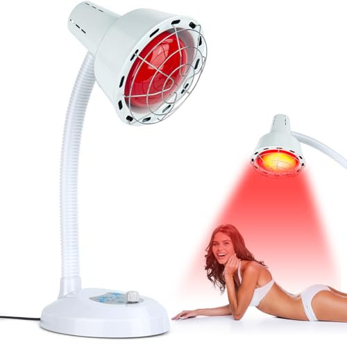 Infrarotlampe mit Sockel - 275W Rotlichtlampe Rotlicht Lampe mit Schutzgitter, Rotlicht Temperatur Einstellbar für Gesicht, Muskel, Rücken