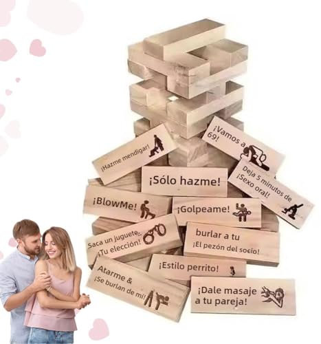 Lust Tower - Juego para Adultos de Torre Apilable con 48 Bloques de Madera Súper Traviesos
