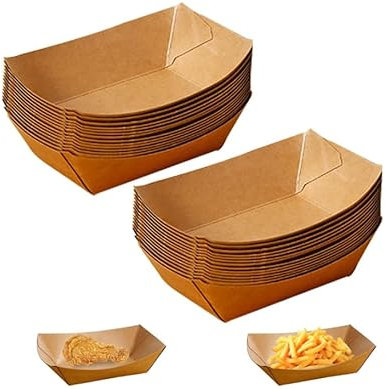 Jortmrd 100 Stücke Pommes Schalen Kraftpapier Fingerfood Schalen Abbaubar Einweggeschirr Pappschalen Schiffchen Snackschalen für Fingerfood Currywurst Pommes Sushi, 13 x 9,2 x 3,6CM
