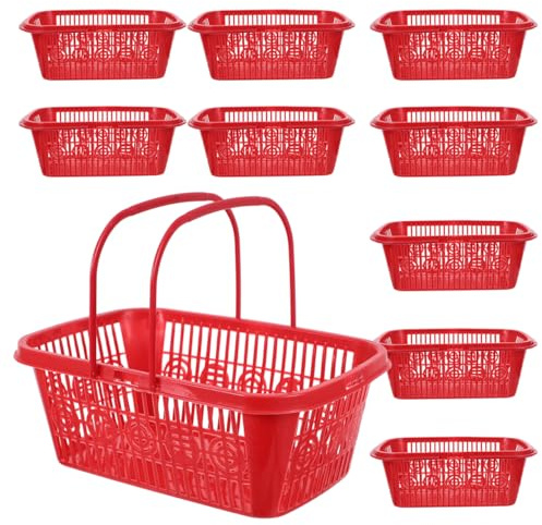 Warmhm 10Pcs Plastic Berry Baskets with Handle Vented Fruit Storage Containers for Strawberries Blueberries Vegetables Portable Fruit Catch Basket for Home Garden 8.46X5.71X3.15In