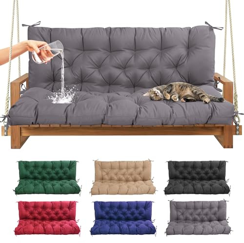 Porch Swing Cushions 60 Inch Waterproof, 2 3-Seater Replacement for Outdoor Furniture with Backrest and Straps, Thick 4 Swing Seat Bench Cushion for Loveseat Glider Bench Patio Lawn Backyard
