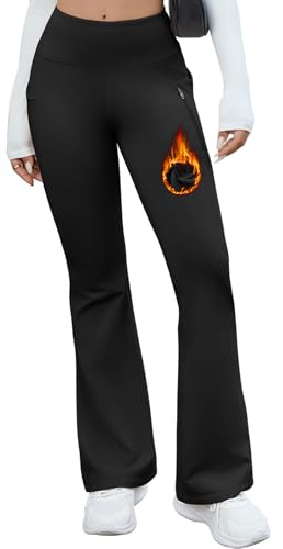 PASUDA Pantalon Femme Hiver Legging de Sport Taille Haute Bootcut Yoga Pantalons Thermique Doublure Polaire Leggings Slim Fitness Gym Pilates Évasé Stretch Contrôle du Ventre(Noir,XL)