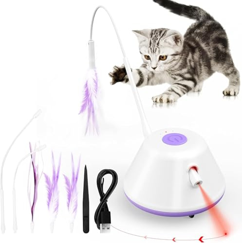 Gmiigu Jouet électrique interactif pour Chat - Intelligence d'auto-Employment avec Plumes pour Chat d'intérieur - Lampe LED Mobile pour Adultes, Chatons, Chatons - Rechargeable (Violet)