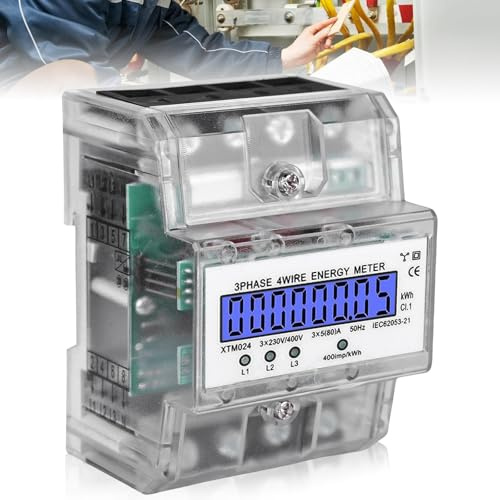 GOMETY elmätare toppskena 3-fas 4-tråd, digital treströmsmätare toppskena, kalibrerad elmätare 230/400 V 5–100 A med LCD-digital elmätare, roterande strömmätare för DIN mellanmätare, ström