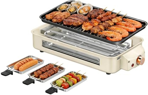 BEOSIOR 1500W Electric BBQ Grill – Smokeless, Non-Stick, Multi-Level Temperature Control, Compact Indoor Grill with Removable Tray & Grilling Net