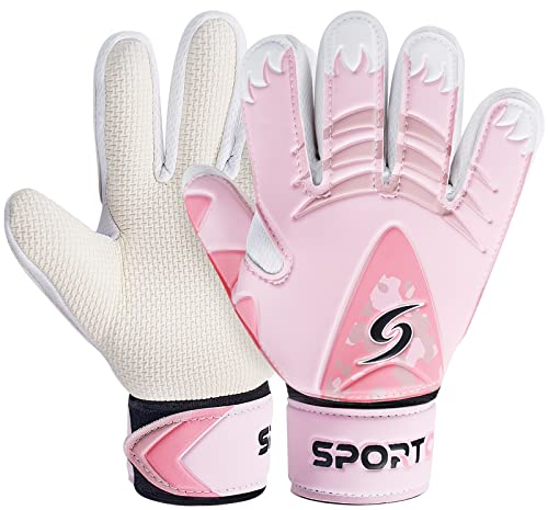 Sportout Torwarthandschuhe Kinder und Jugendliche, Fußball Torwarthandschuhe, Fußballhandschuhe, Doppeltem Schutz, Tragbarkeit, Super Halt (Pink, 6)