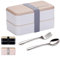 Original Bento Box Lunch Boxes Container Bundle Divider Japanese Style with Stainless Steel Utensils Spoon and Fork (White)