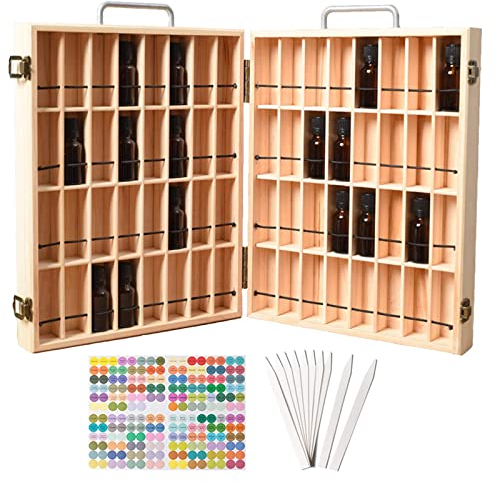 Gracelaza Aufbewahrungsbox aus Holz für ätherisches Öl, Aromatherapie – Holzkiste für 64 Flaschen – ideal Organizer für Reise und Präsentation