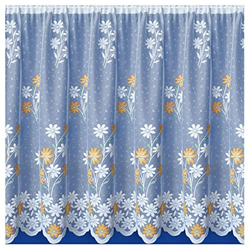 Tyrone Textiles Primrose - Coloured Floral Lace Net Curtain. Sold by the Metre (Yellow/Orange/Merigold, Drop - 36 / 91cm)