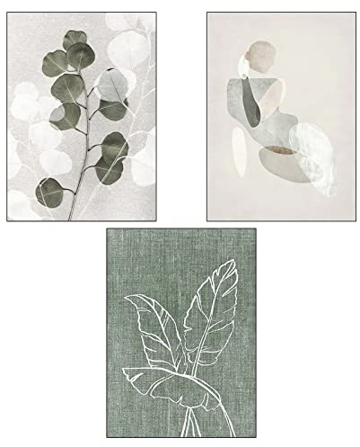 Sarah Duke 3er Design Poster Set Grüne Modern Leinwandbilder Wandbilder Kunst Bilder Blätter Bilder Set Wohnzimmer Schlafzimmer Decor Ohne Rahmen (A,40x50 cm)