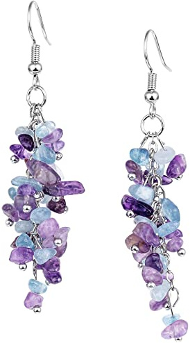 KYEYGWO Edelstein Ohrringe Steine Kristall Schmuck Damen | Stilvolle Trommelsteine Ohrhänger Ornament, Hängende Ohrhaken, Chakra Geschenk für Frauen