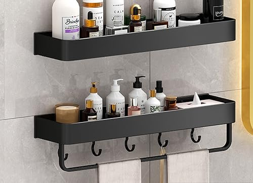 Bathroom Shelf washbasin Toilet Balcony Storage, Double Layer 40cm (Single Layer + with Hook and Rod)