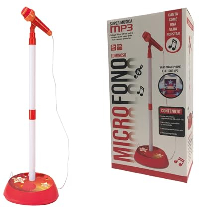 Microfono Giocattolo con Asta e Luci Microfono Bambino Bambina Microfono Karaoke con Collegamento MP3 Smartphone,Asta Regolabile,Altoparlante,Basi Musicali e Effetti Luminosi Microfono ad Asta