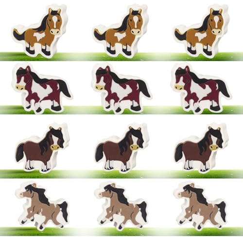 Unvtap Radiergummis 12 Stück Pferde Radierer, Radiergummi Kinder Mitgebsel Pferdegeburtstag, Radiergummi Set Tiere, Gastgeschenke, Geschenkfüllungen und Künstlerbedarf