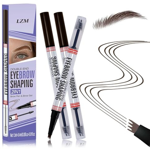 LZM 2 Stück Augenbrauenstift, 2-in-1 Dual-Ended Augenbrauenstift Wasserfest mit 4 Gabelspitzen Magischer Eyebrow Pencil für Männer und Frauen (Dunkelbraun)