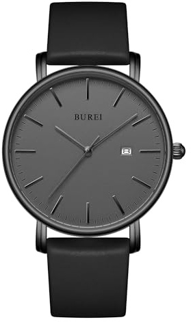 BUREI Herrarmbandsur mode, minimalistisk, analog, silikon, kvarts, vattentäta klockor för män, Minimalist