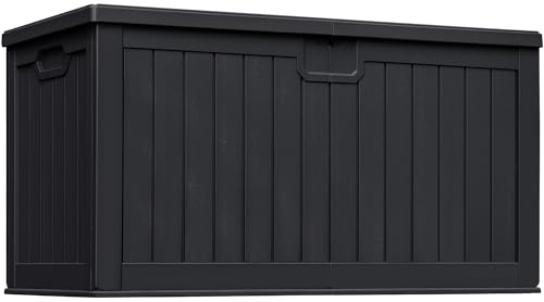 Greesum 230 Gallon HDPE Outdoor Storage Box with Removable Dividers, Weatherproof Oversized Deck Box for Patio, Garage, Garden, Black