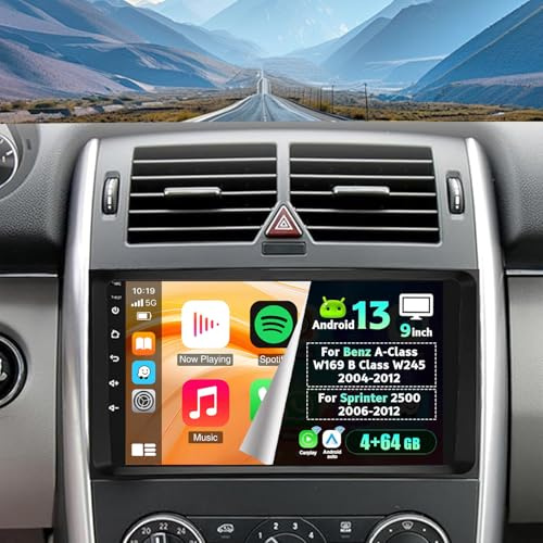 4+64G 2Din Car Stereo for A Class W169 B Class W245 2004-2012, for Sprinter 2500 2006-2012 with carplay Android Auto GPS Navi 9in Touchscreen Bluetooth WIFI FM RDS Backup Camera+ Mic