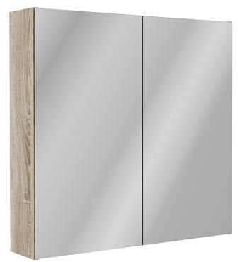 FACKELMANN Compact Line Spiegelschrank – Modernes Design mit Softclose, 70cm Breite, braun, Doppelspiegeltür, Zwei Glaseinlegeböden – Made in Germany