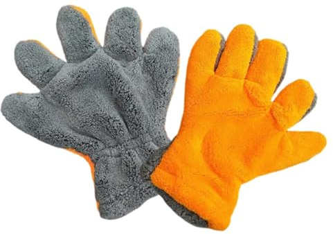 Par de guantes de lavado de coche con fibra superfina, forro polar coral de doble cara y guantes de microfibra para una limpieza y detalles profundos, puño elástico para un uso cómodo