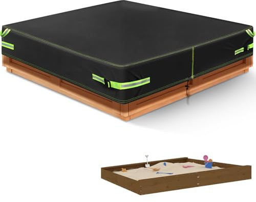 Sandkasten Abdeckung, Wasserdicht Abdeckung Sandkasten, 2026 Verbesserte Version, StrapazierfäHiges Oxford-Gewebe 420D, Reißfest Und UV-BestäNdig, Mit Kordelzug Feste Schnalle (Schwarz, 120×120×20CM)