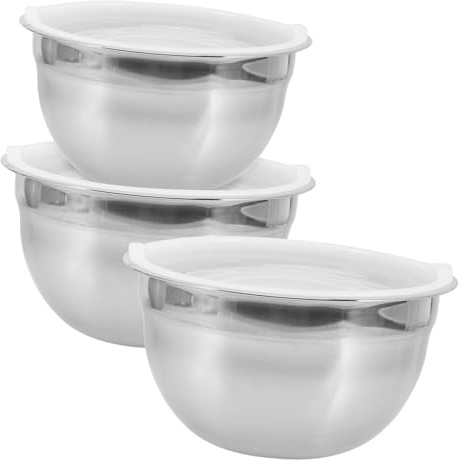 EPIGEIST Lot De 3 Bols à Mélanger Inox, Acier Inoxydable 304 Avec Couvercles, Pour Préparation Culinaire, Pâtisserie Et Service, Usage Familial Cuisine Professionnelle